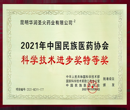2021年中國民族醫(yī)藥協(xié)會(huì) 科學(xué)技術(shù)進(jìn)步獎(jiǎng)特等獎(jiǎng)